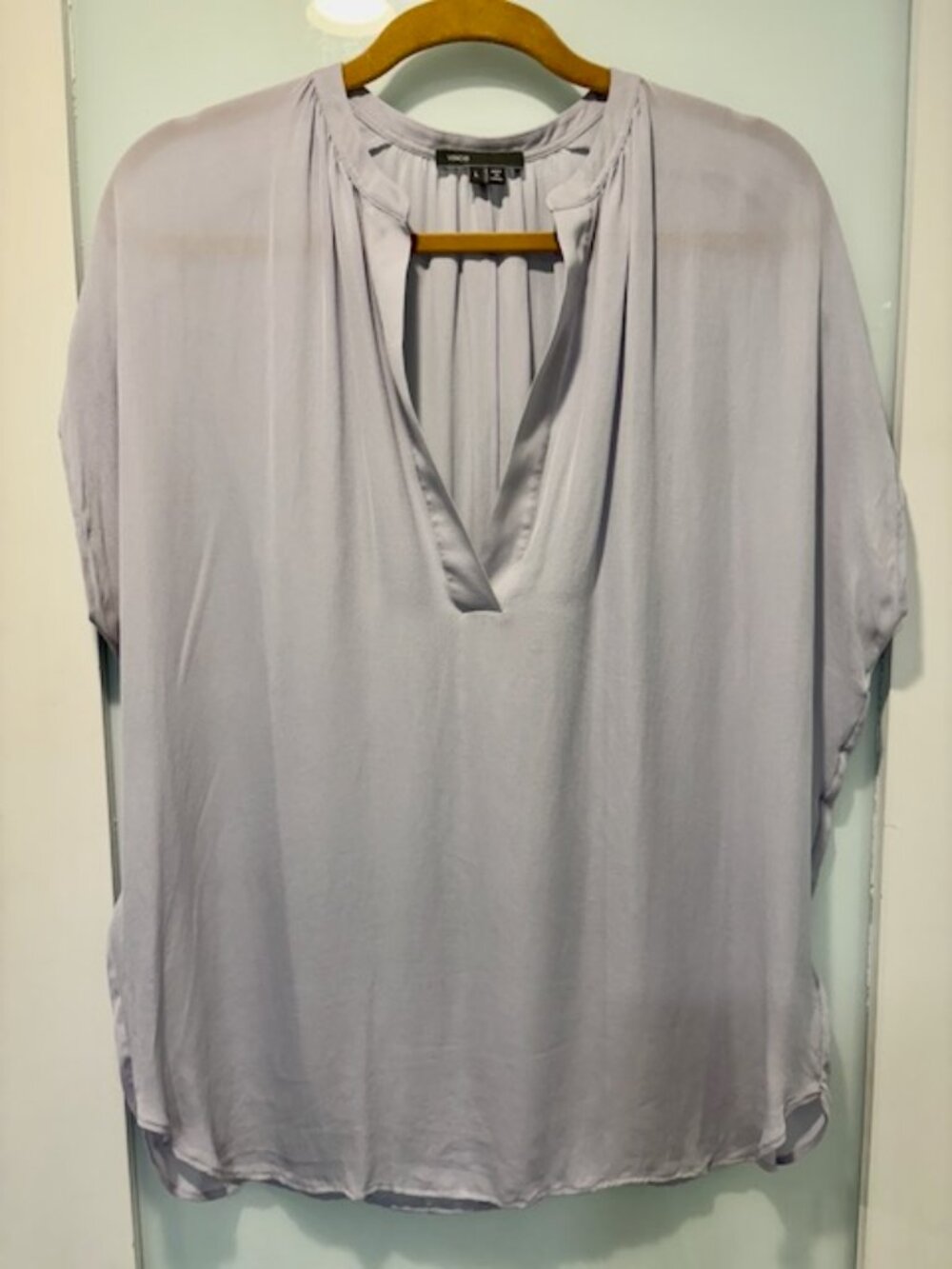 Vince Silk Deep V-Neck Gathered Dolman Blouse Size L